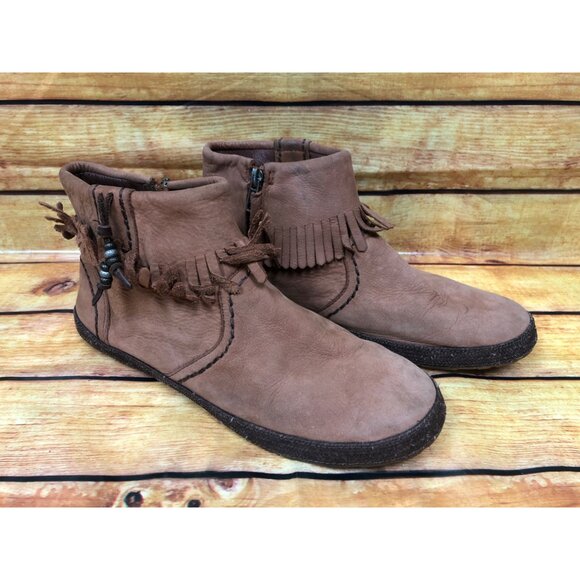 UGG Tiana Fringe Ankle Booties Brown Leather Side Zip Casual 1005454 Womens 10 ( - Picture 3 of 10